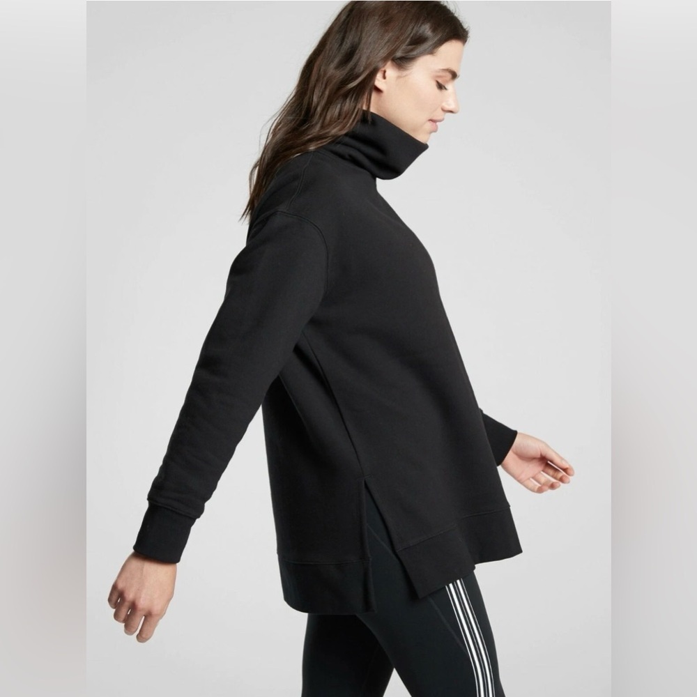 Athleta 24/7 Funnel Neck Sweatshirt Black Side Slits Inside Fleece Size Small - Picture 2 of 9